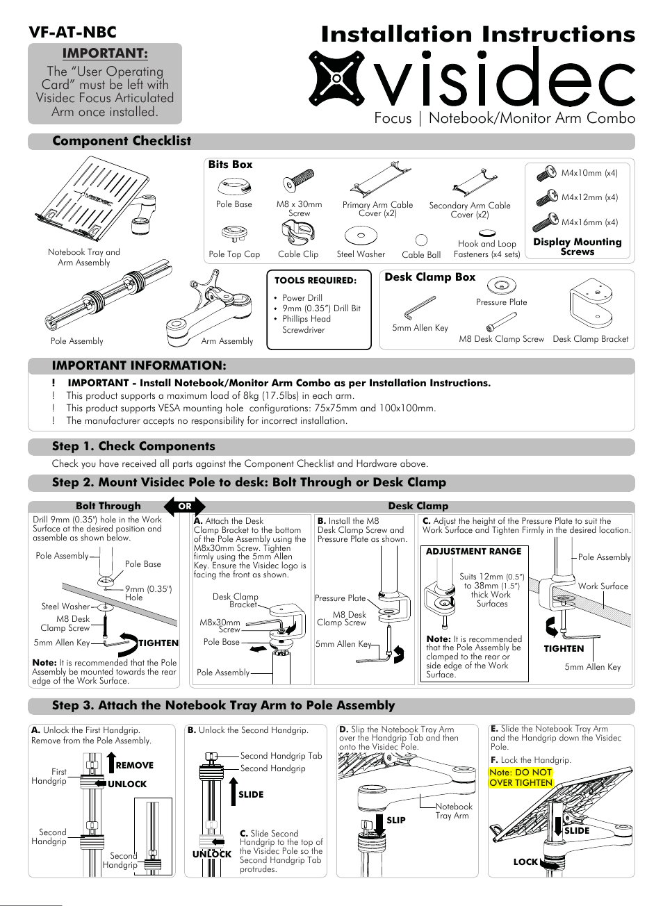 Atdec Visidec VF-AT-NBC Installation manual User Manual | 2 pages