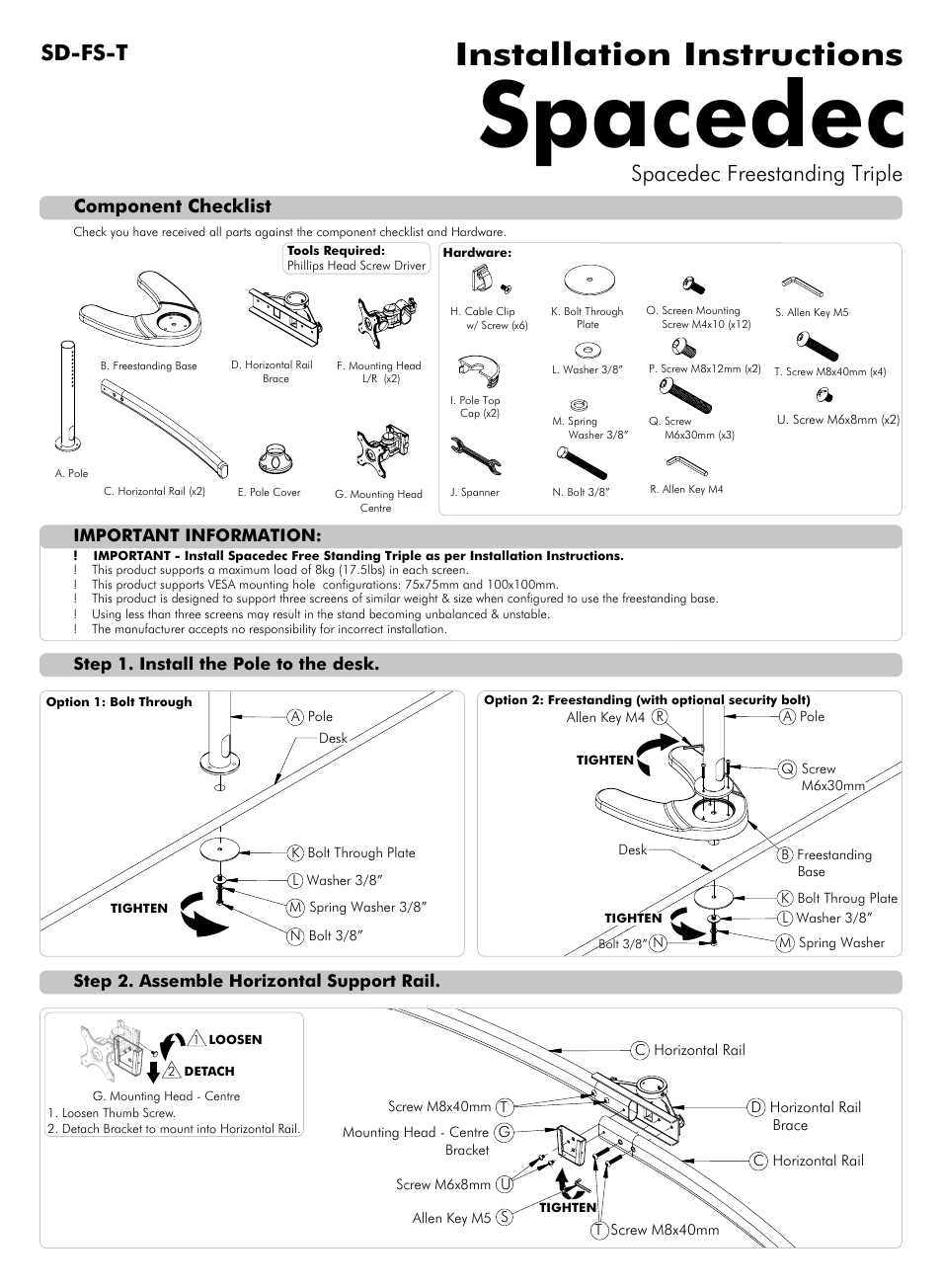 Atdec Spacedec SD-FS-T Installation manual User Manual | 2 pages