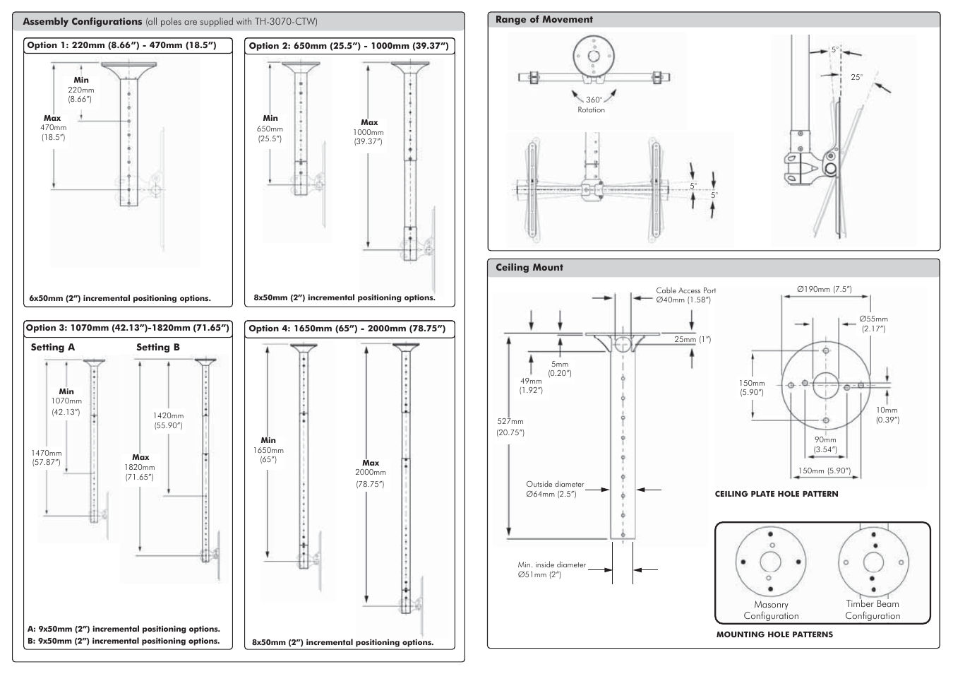 Atdec Telehook TH-3070-CTW Technical specs User Manual | Page 2 / 2