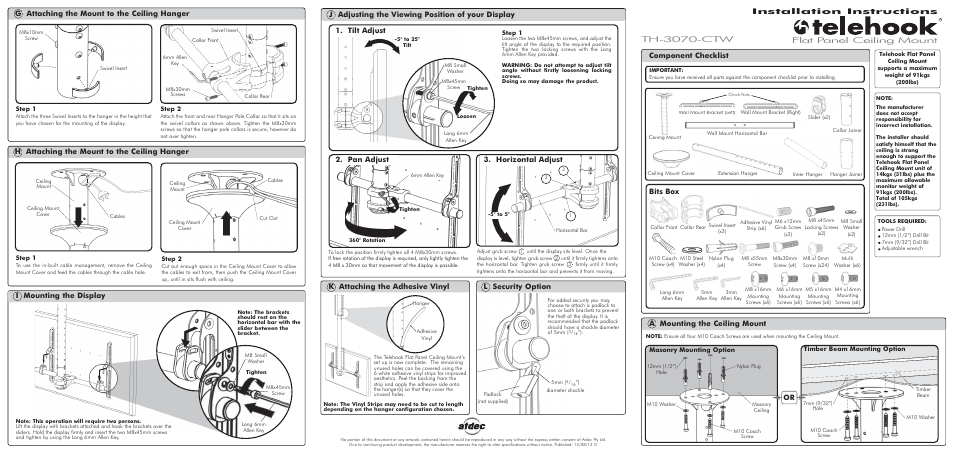 Atdec Telehook TH-3070-CTW Installation manual User Manual | 2 pages