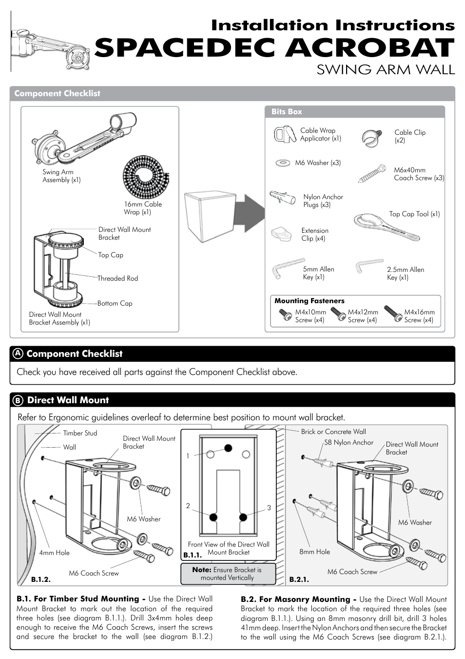 Atdec Spacedec SD-SA-DW Installation manual User Manual | 4 pages