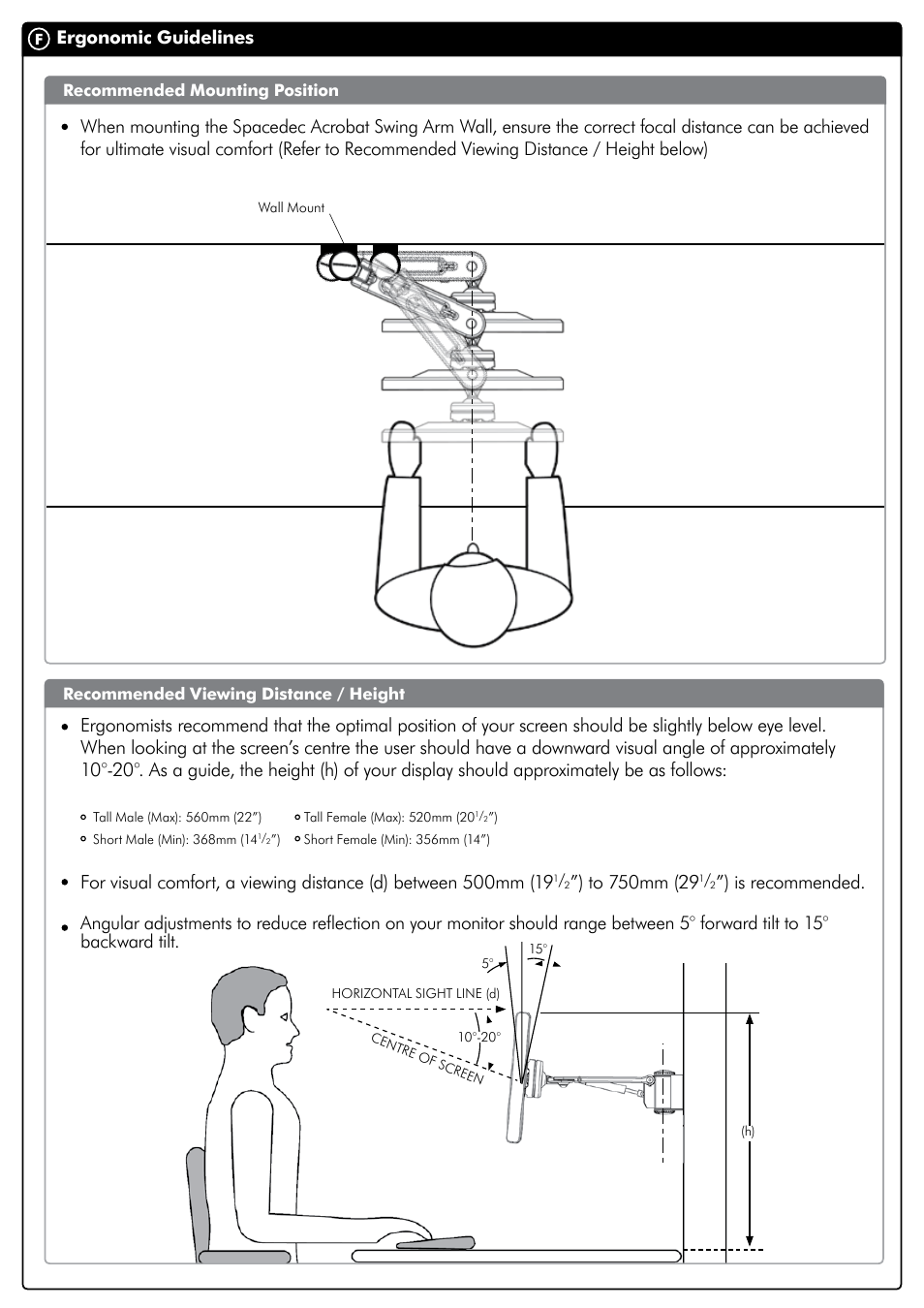 Ergonomic guidelines | Atdec Spacedec SD-SA-DW Installation manual User Manual | Page 3 / 4