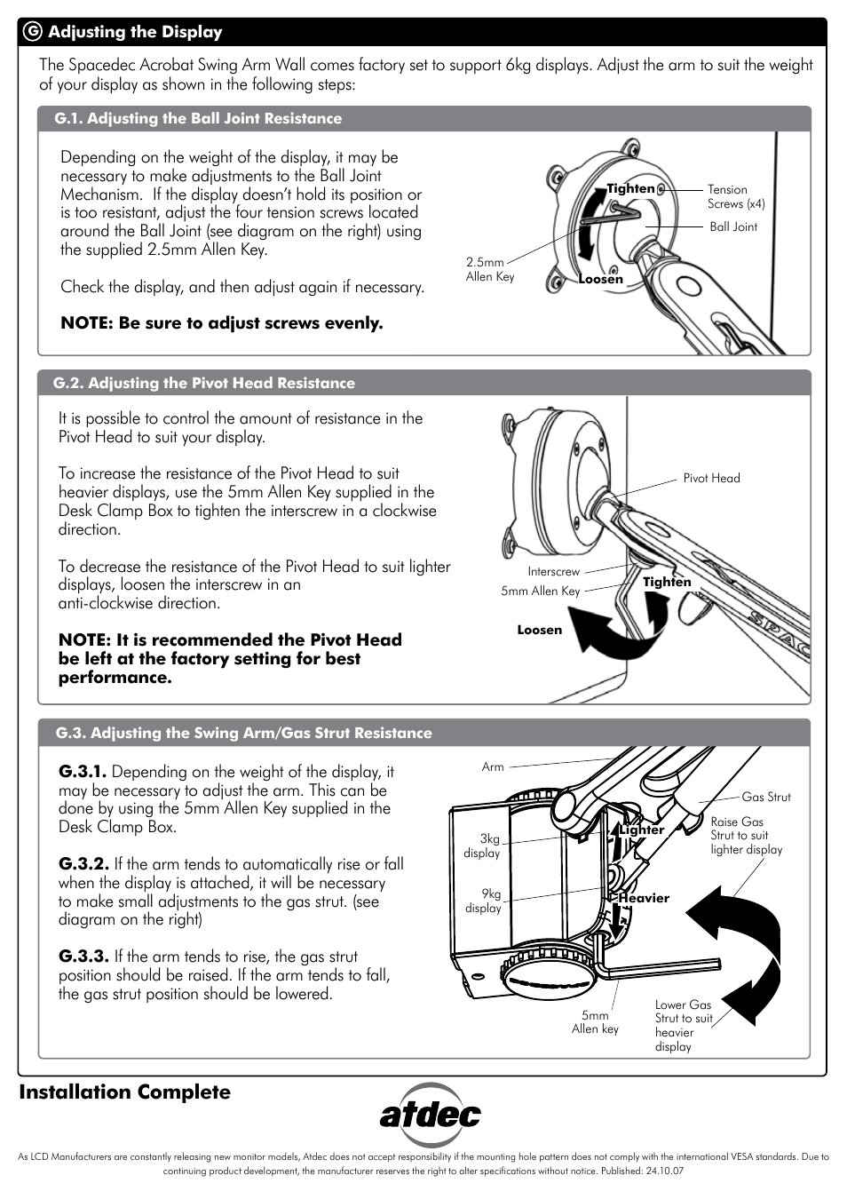 Installation complete | Atdec Spacedec SD-SA-DW Installation manual User Manual | Page 4 / 4