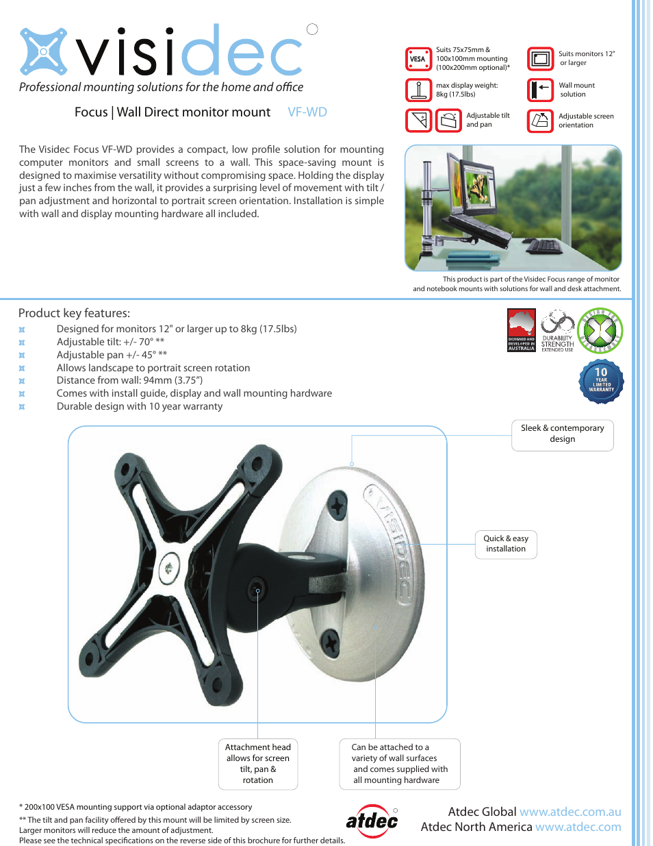 Atdec Visidec VF-WD product brochure User Manual | 2 pages