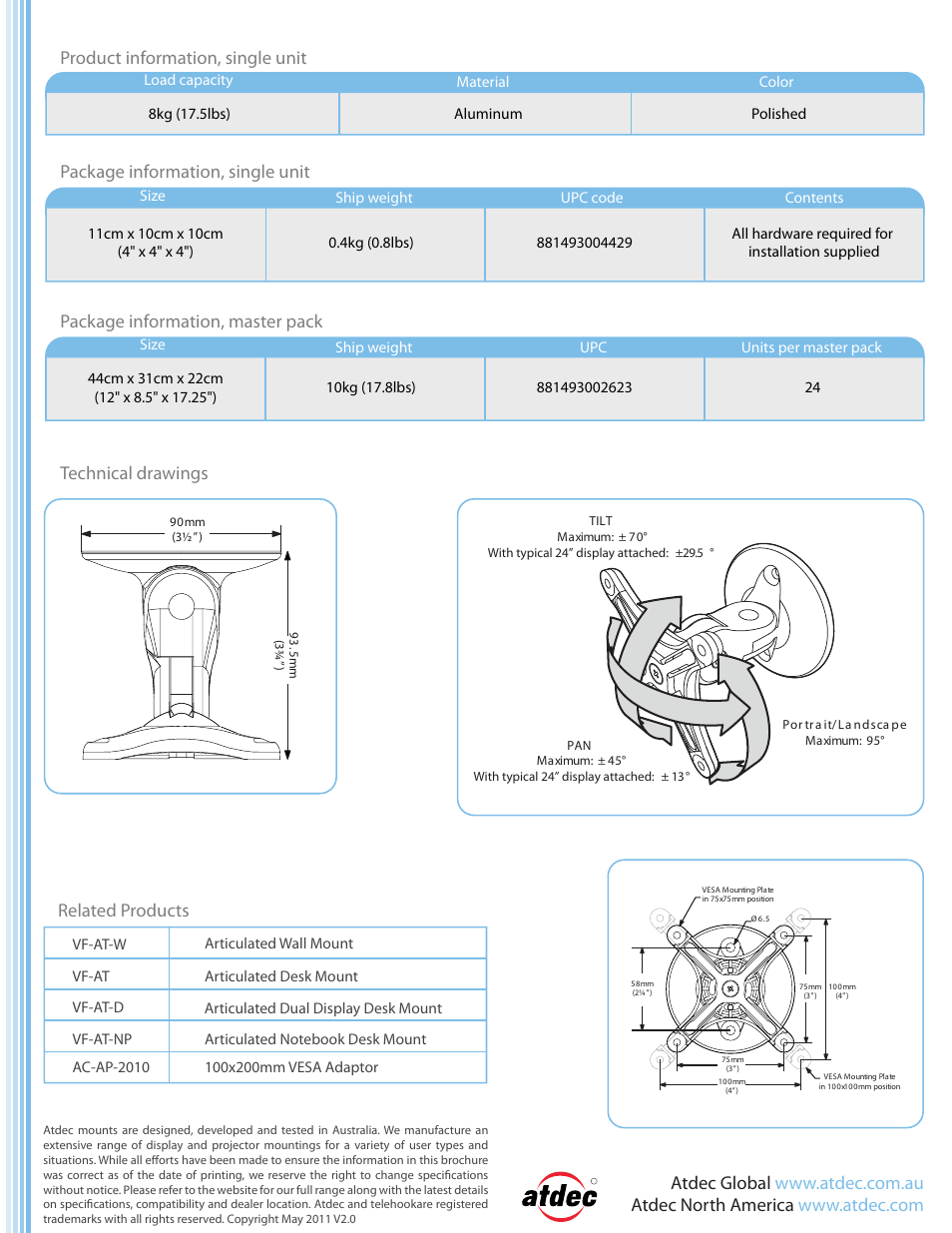 Related products | Atdec Visidec VF-WD product brochure User Manual | Page 2 / 2