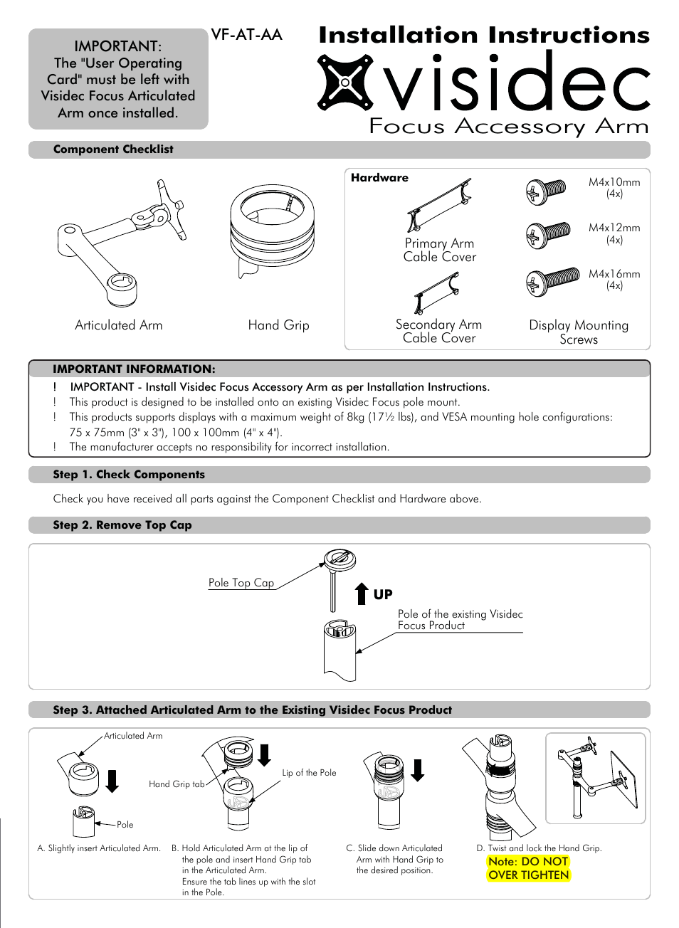 Atdec Visidec VF-AT-AA Installation manual User Manual | 2 pages