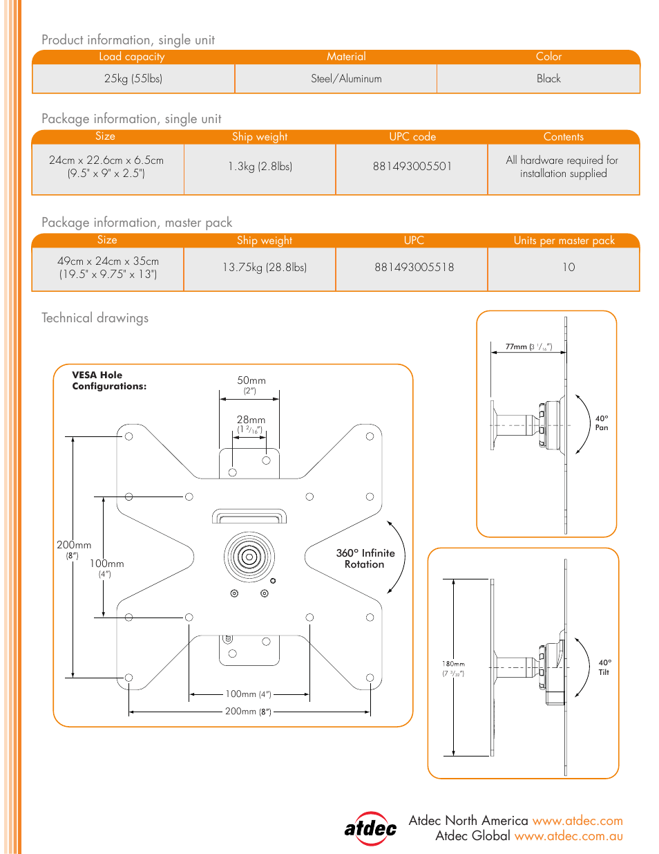 Atdec Telehook TH-2040-VTR product brochure User Manual | Page 2 / 2