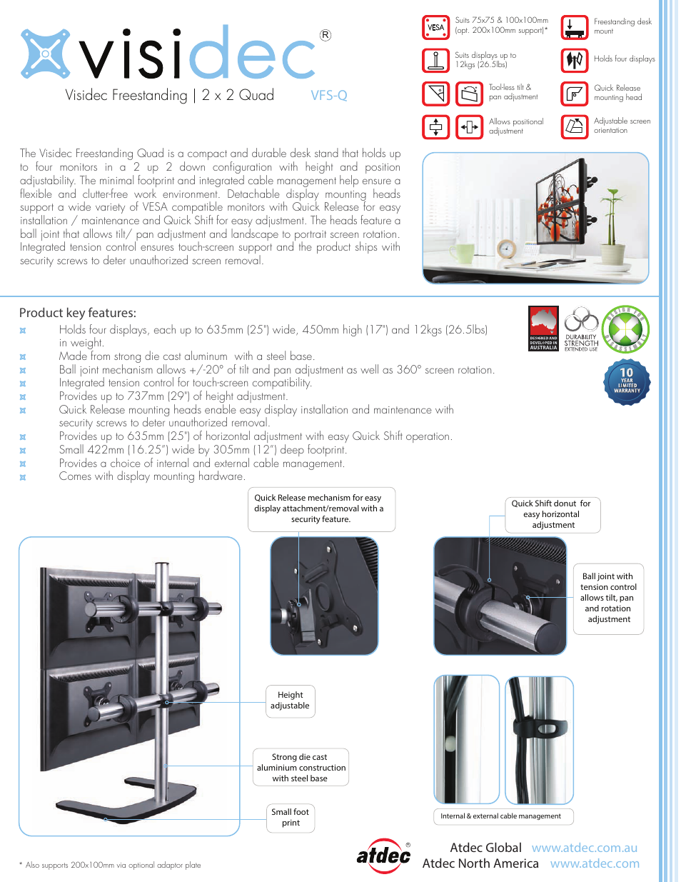 Atdec Visidec VFS-Q product brochure User Manual | 2 pages