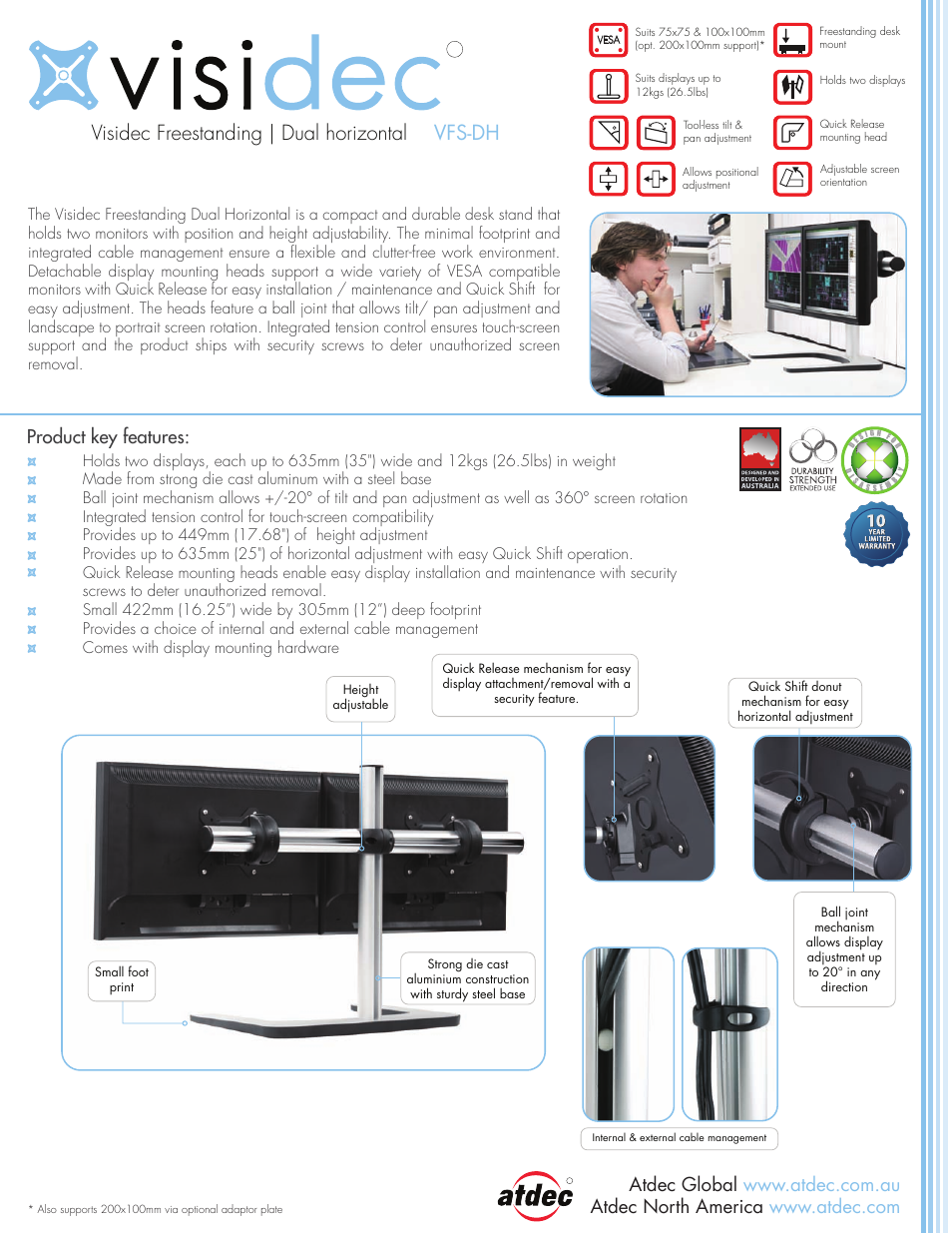 Atdec Visidec VFS-DH product brochure User Manual | 2 pages