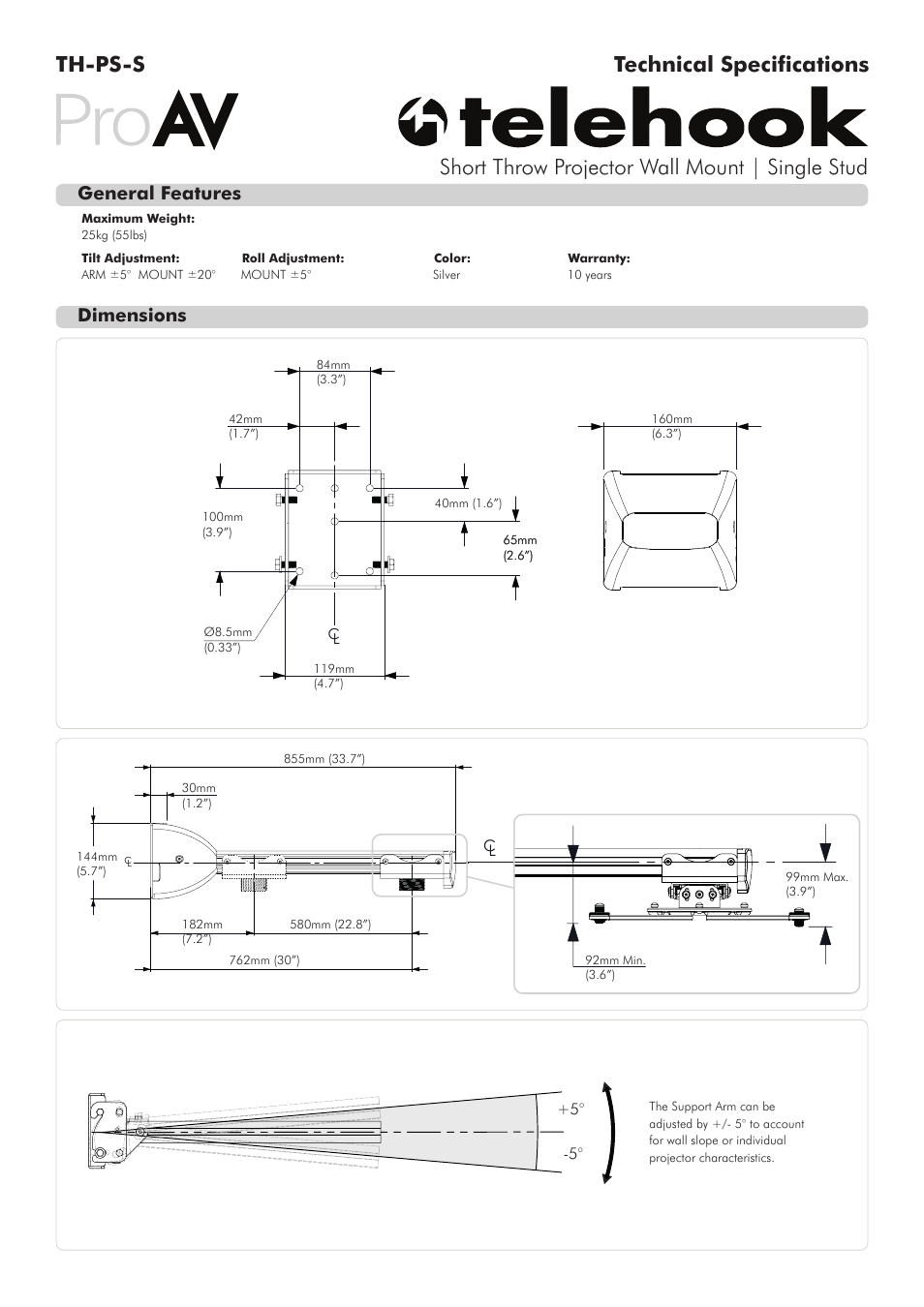 Atdec Telehook TH-PS-S Technical specs User Manual | 2 pages