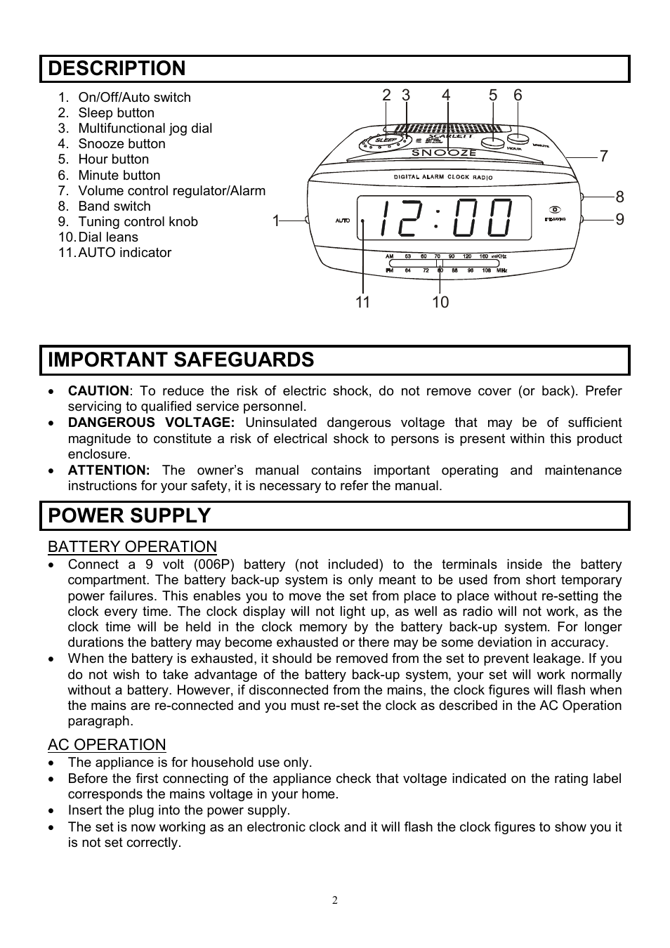 Description, Important safeguards, Power supply | Scarlett SC-4008 User Manual | Page 2 / 7