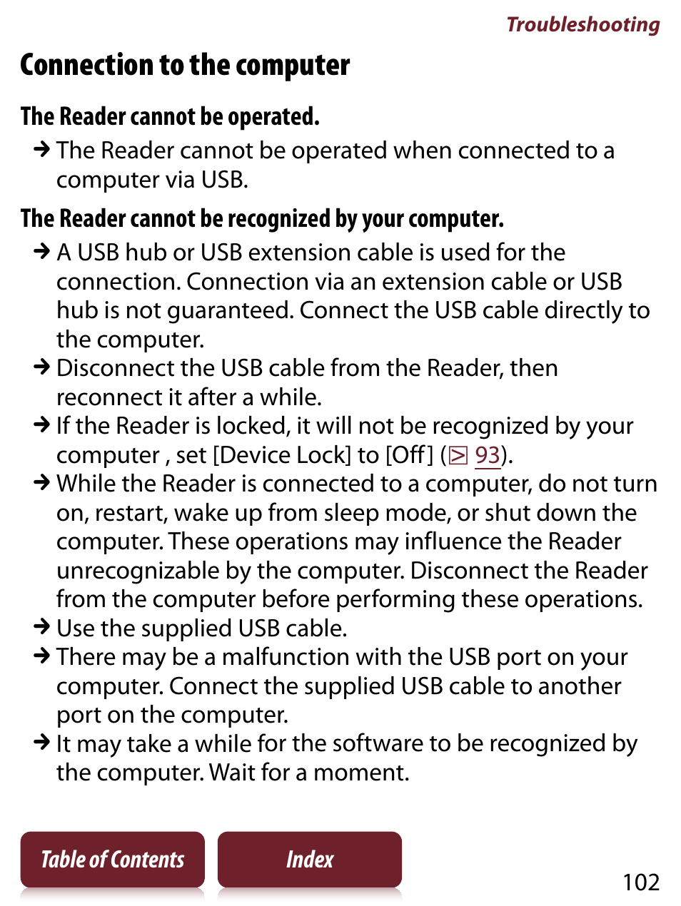 Connection to the computer | Sony PRS-650 User Manual | Page 102 / 139