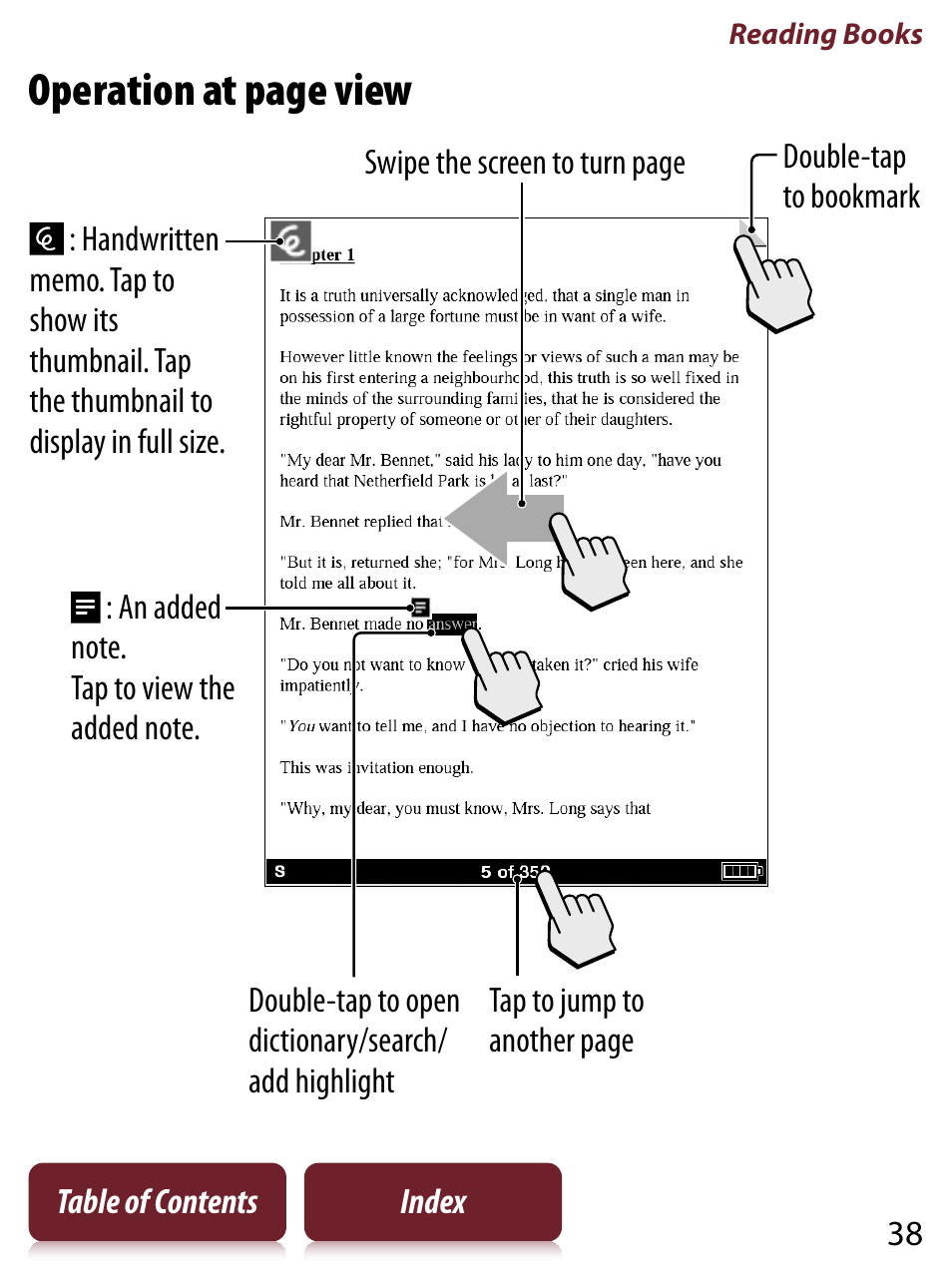 Operation at page view | Sony PRS-650 User Manual | Page 38 / 139