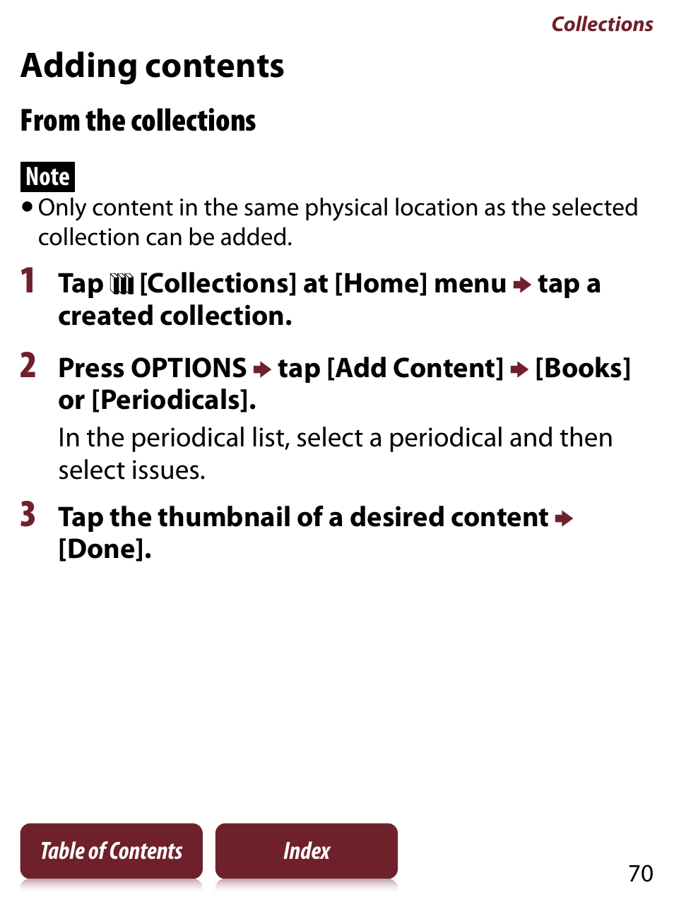 Adding contents, Tion | Sony PRS-650 User Manual | Page 70 / 139