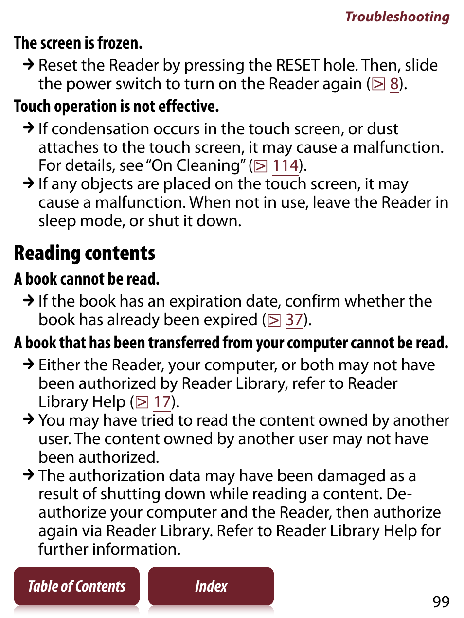 Reading contents | Sony PRS-650 User Manual | Page 99 / 139