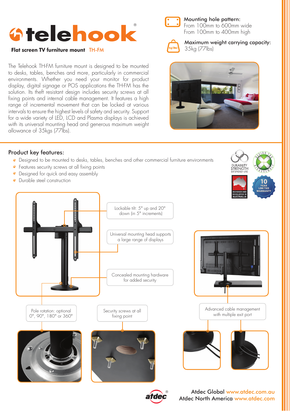 Atdec Telehook TH-FM product brochure User Manual | 2 pages