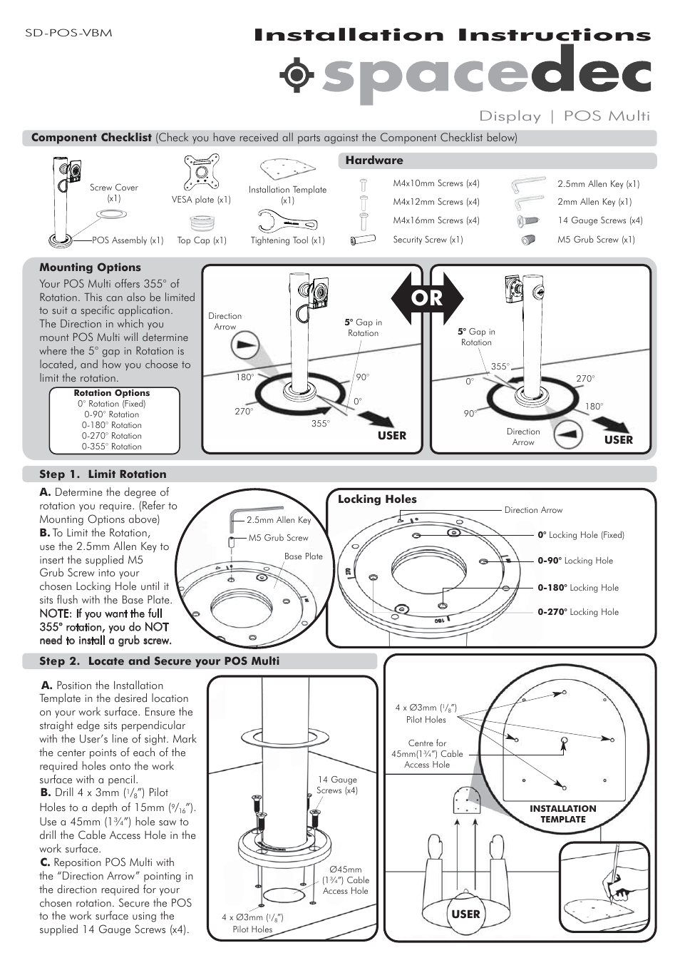 Atdec Spacedec SD-POS-VBM-B2B Installation manual User Manual | 3 pages