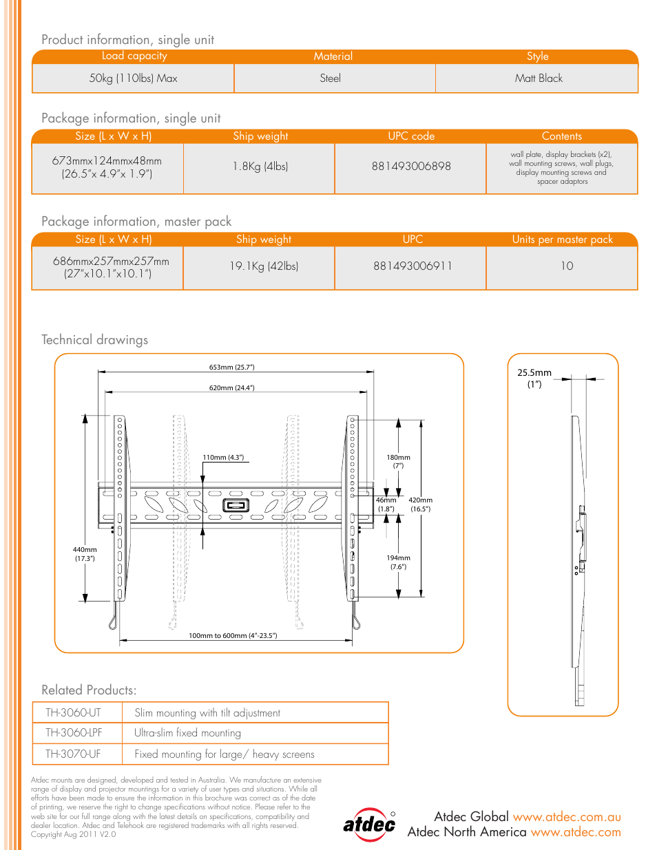 Th-3060-uf-backpbk | Atdec Telehook TH-3060-UF product brochure User Manual | Page 2 / 2