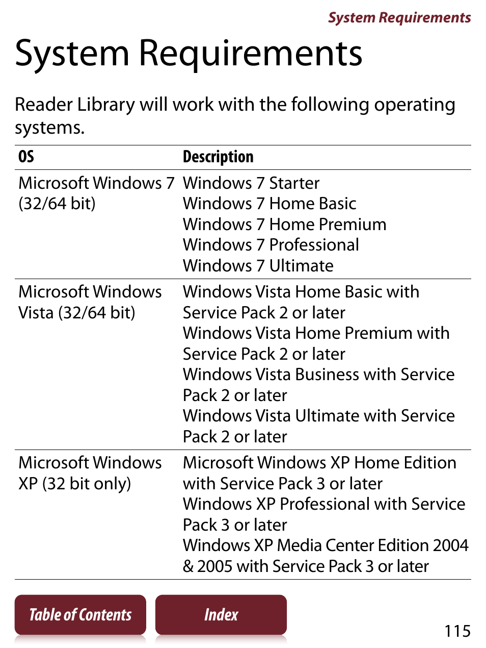 System requirements | Sony PRS-350 User Manual | Page 115 / 131