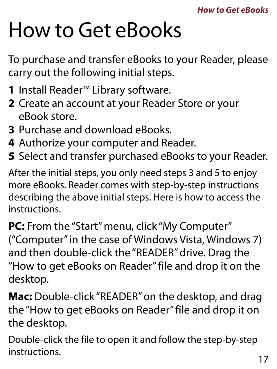 How to get ebooks | Sony PRS-350 User Manual | Page 17 / 131