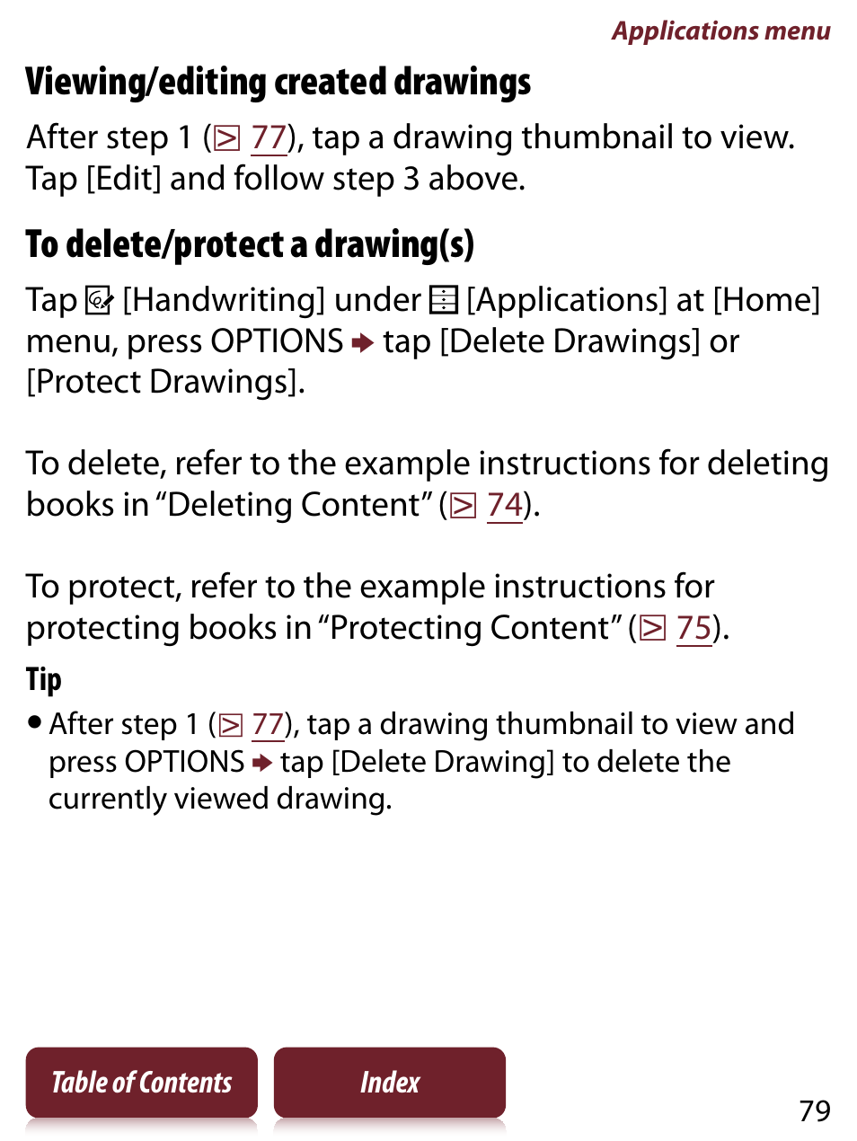 Viewing/editing created drawings | Sony PRS-350 User Manual | Page 79 / 131