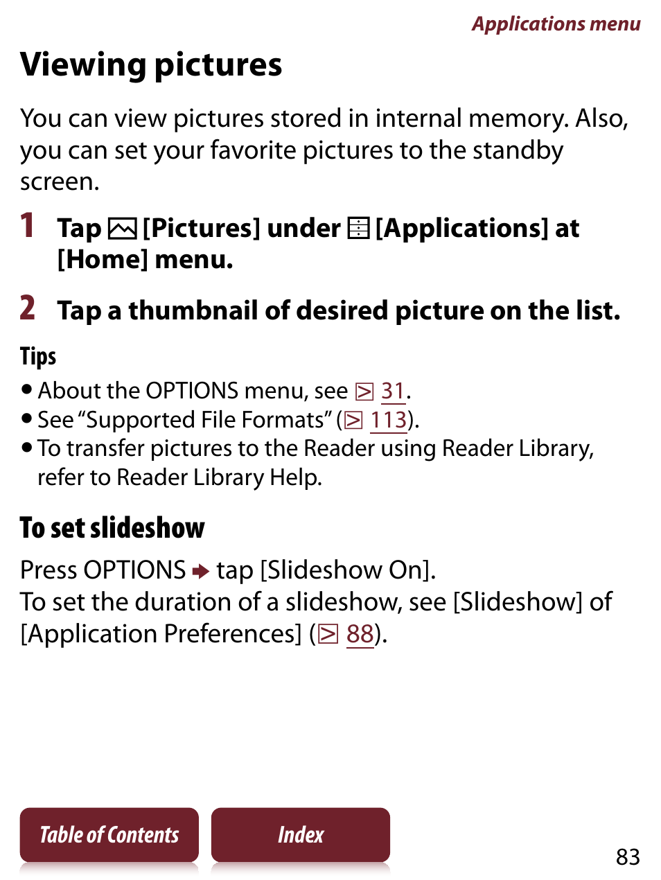 Viewing pictures | Sony PRS-350 User Manual | Page 83 / 131