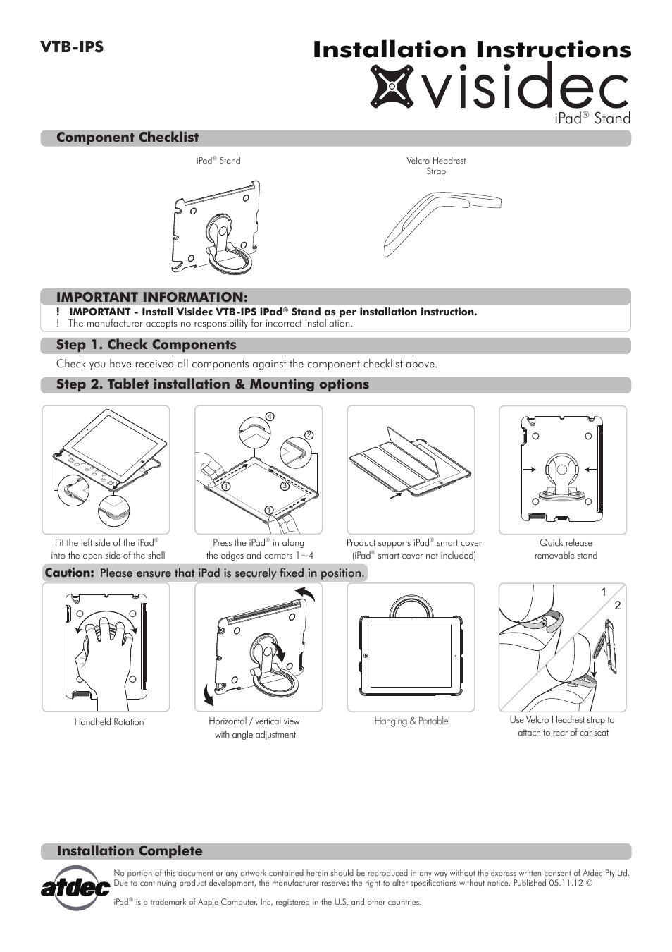 Atdec Visidec VTB-IPS Installation manual User Manual | 1 page