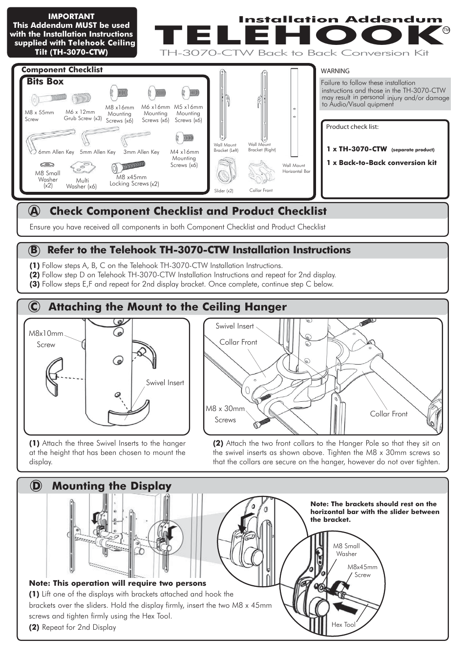 Atdec Telehook TH-3070-CTW-BB Installation manual User Manual | 2 pages