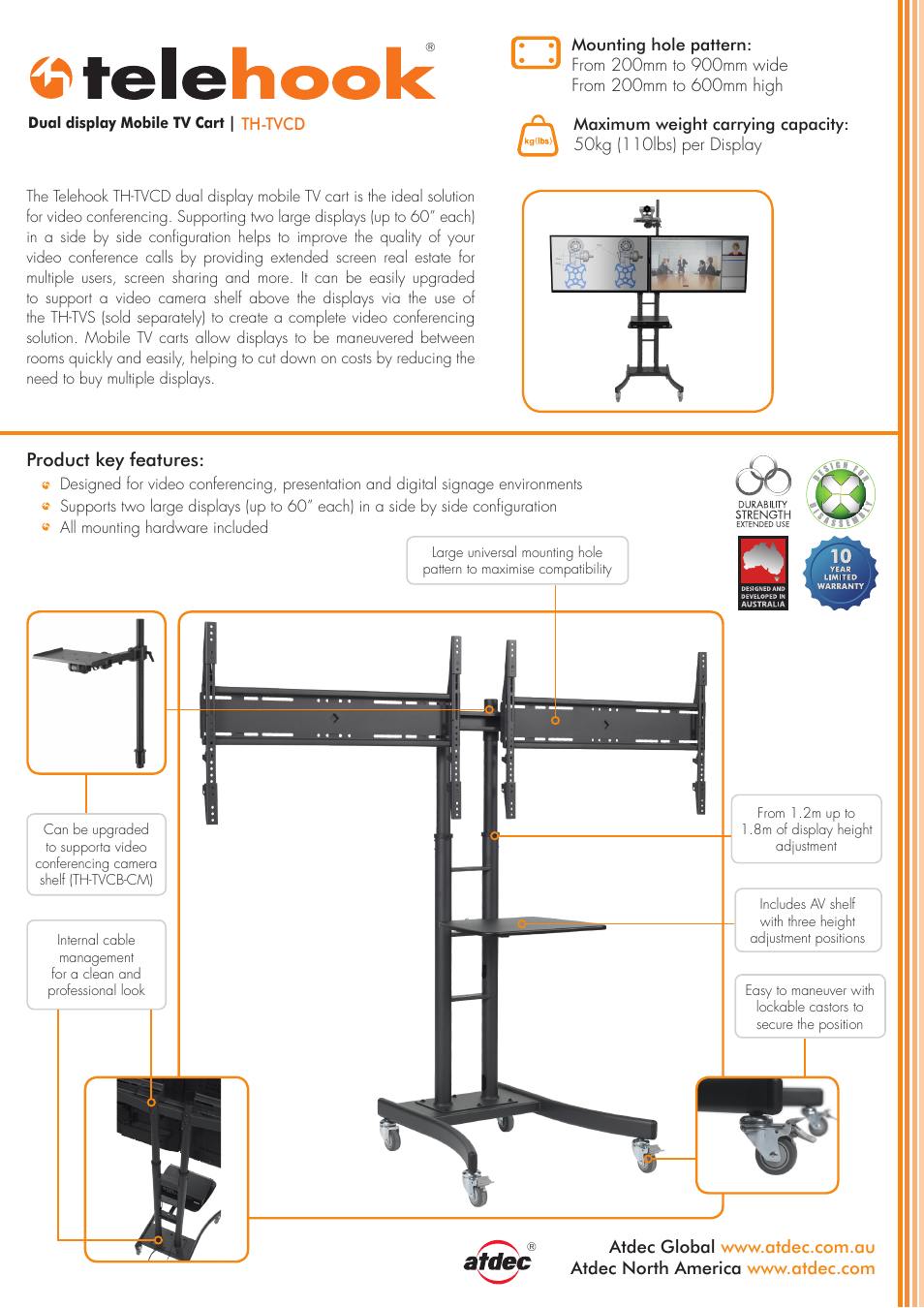 Atdec Telehook TH-TVCD product brochure User Manual | 2 pages