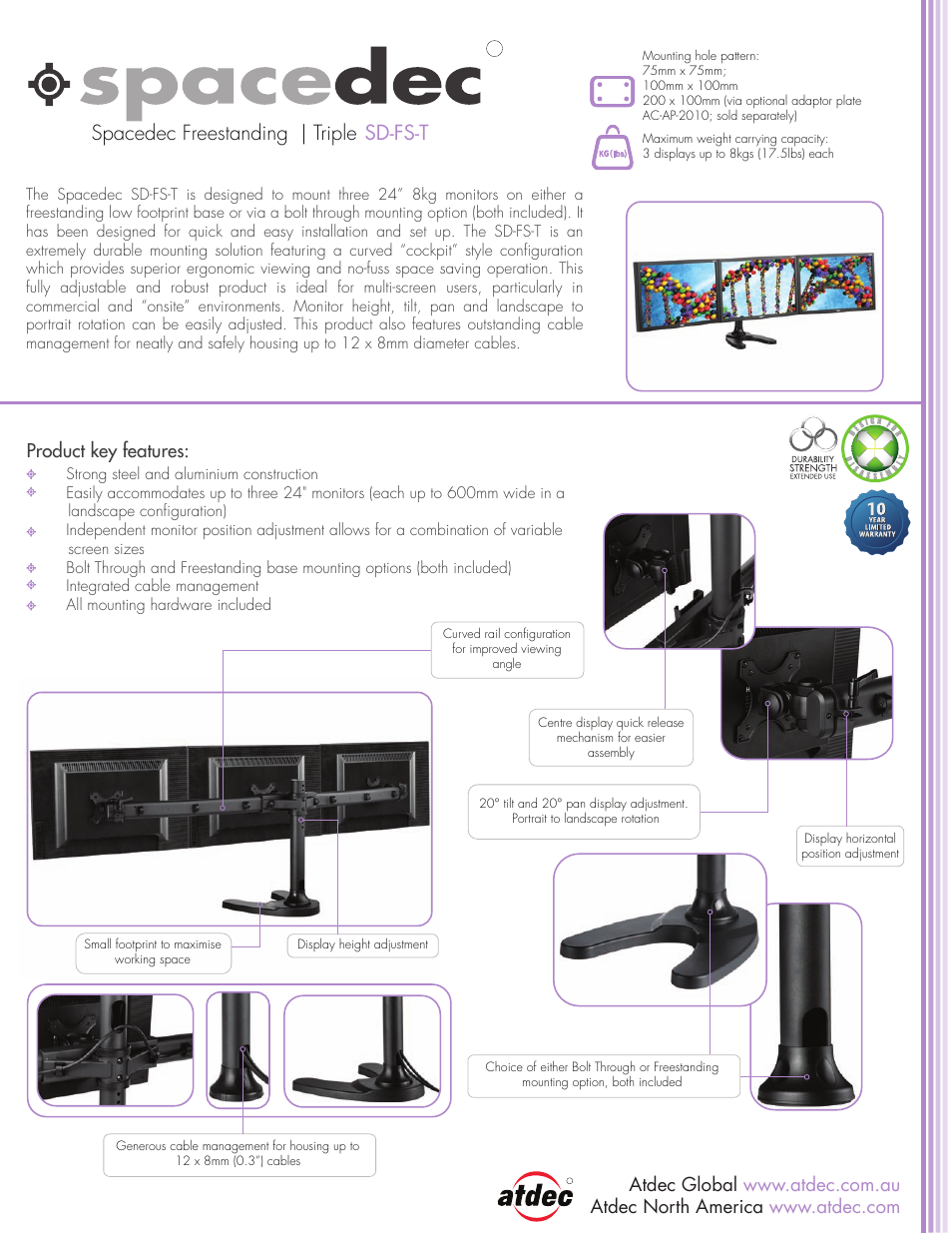 Atdec Spacedec SD-FS-T product brochure User Manual | 2 pages