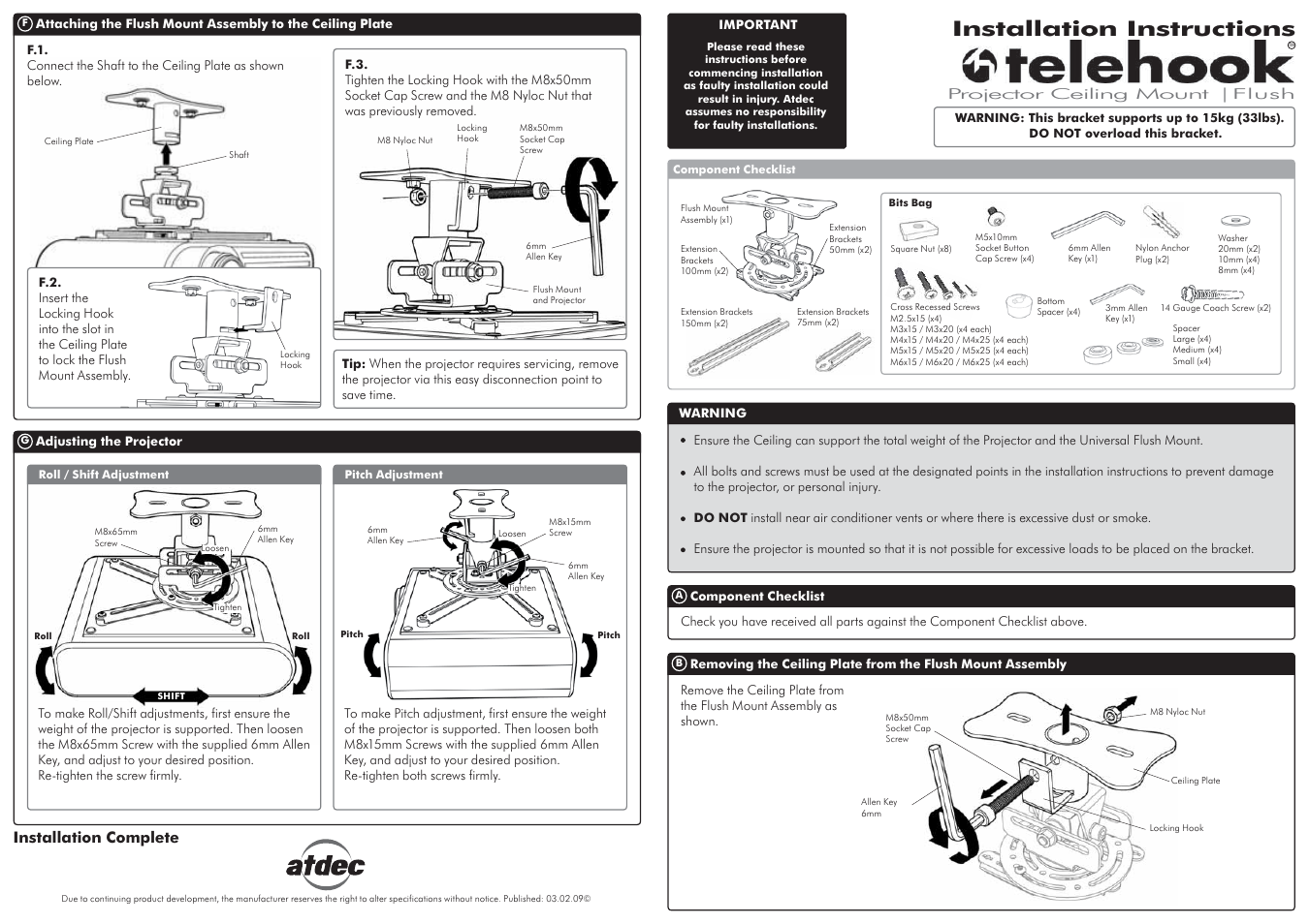 Atdec Telehook TH-WH-PJ-FM Installation manual User Manual | 2 pages
