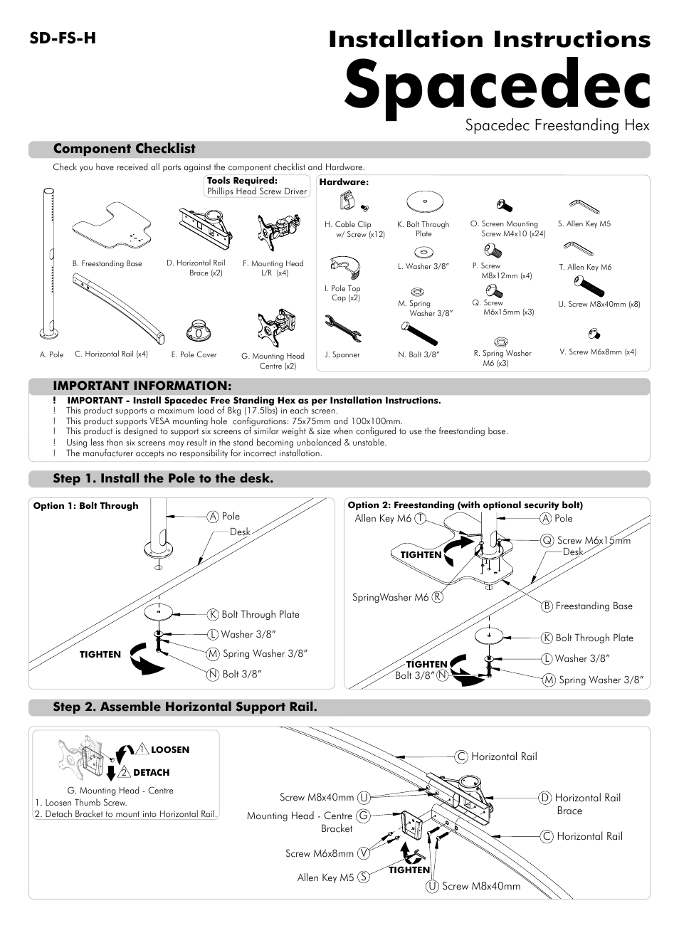 Atdec Spacedec SD-FS-H Installation manual User Manual | 2 pages