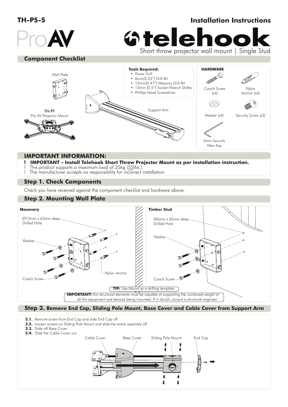 Atdec Telehook TH-PS-S Installation manual User Manual | 3 pages