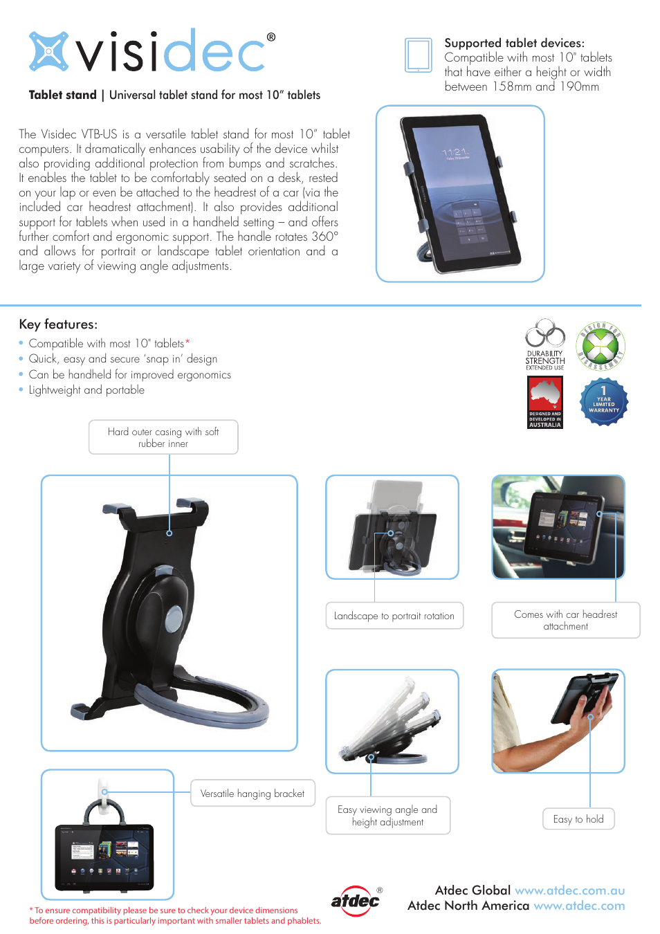 Atdec Visidec VTB-US product brochure User Manual | 2 pages
