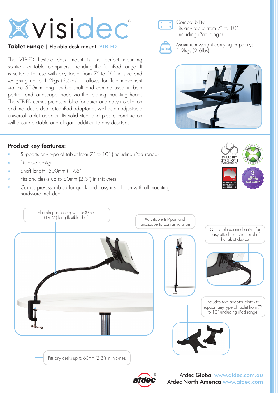 Atdec Visidec VTB-FD product brochure User Manual | 2 pages