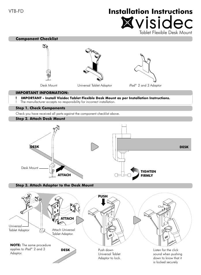 Atdec Visidec VTB-FD Installation manual User Manual | 2 pages