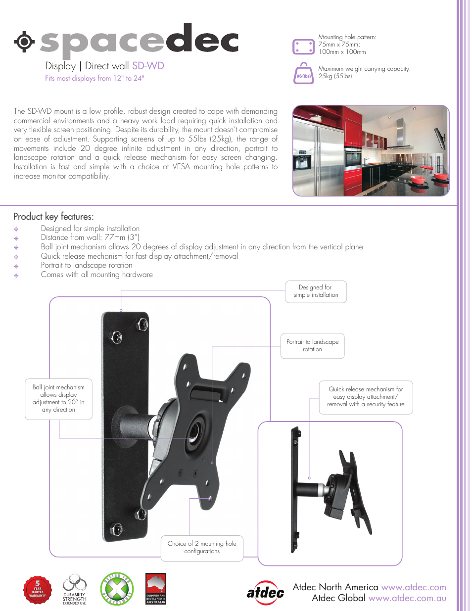 Atdec Spacedec SD-WD product brochure User Manual | 2 pages