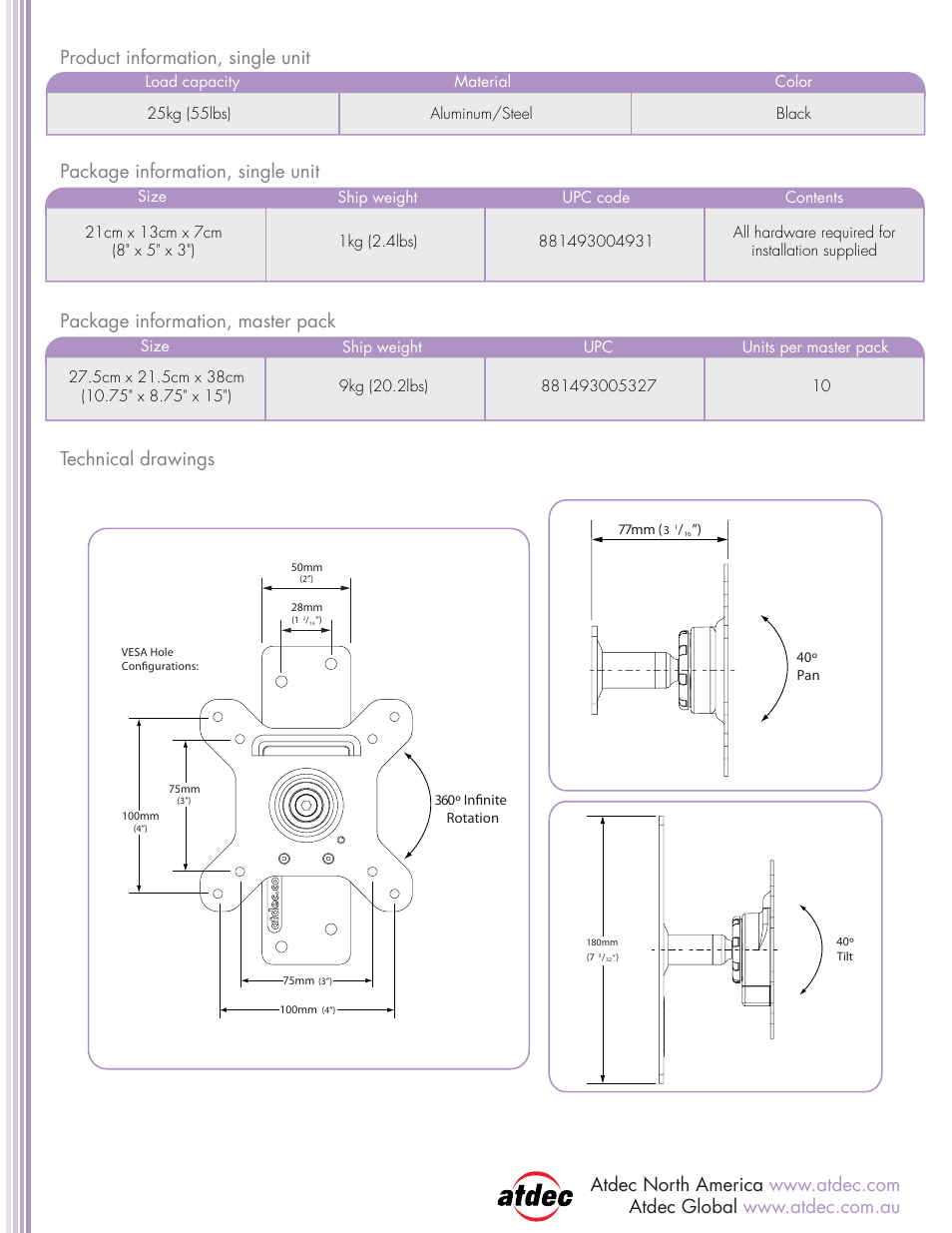 Atdec Spacedec SD-WD product brochure User Manual | Page 2 / 2