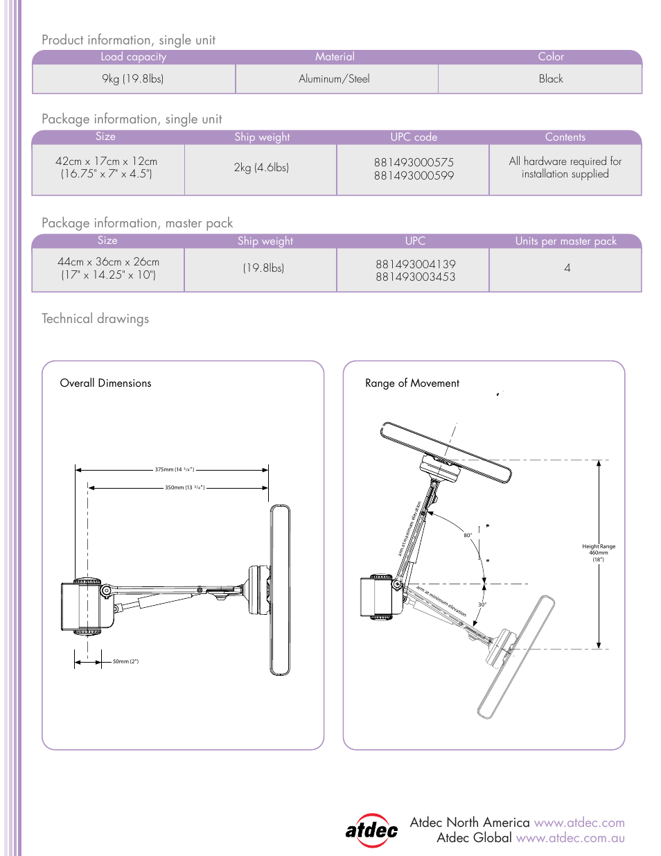Atdec Spacedec SD-SA-DW product brochure User Manual | Page 2 / 2