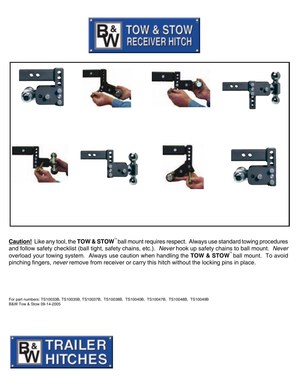 B&W Trailer Hitches Tow & Stow User Manual | 1 page