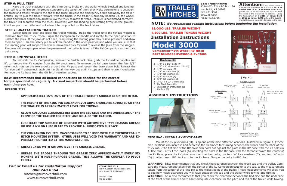 B&W Trailer Hitches RVK3000 User Manual | 2 pages