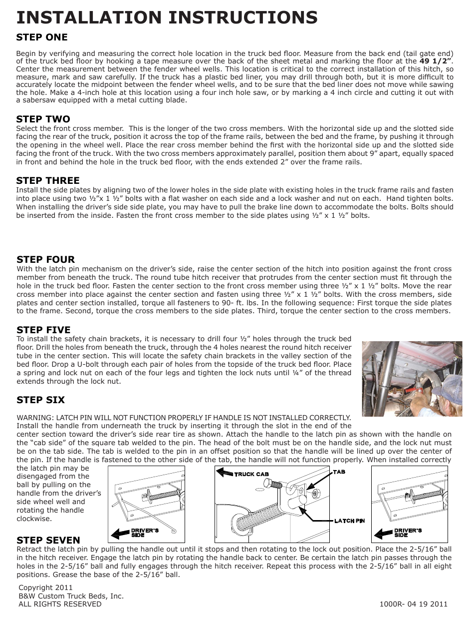 Installation instructions | B&W Trailer Hitches Turnoverball Model 1000 (Chevrolet_GMC) User Manual | Page 2 / 2