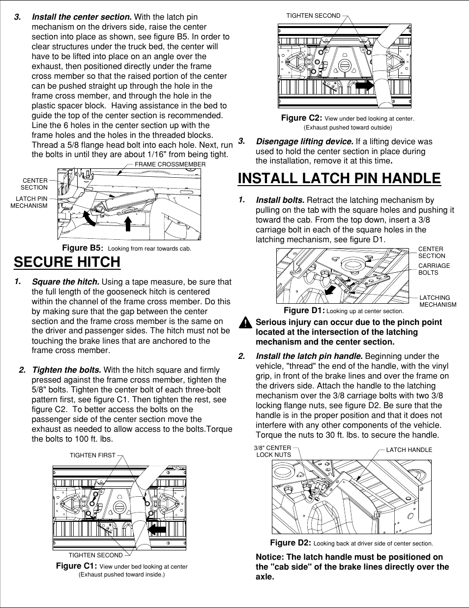 Secure hitch install latch pin handle | B&W Trailer Hitches Turnoverball Model 1314 (Dodge) User Manual | Page 4 / 5