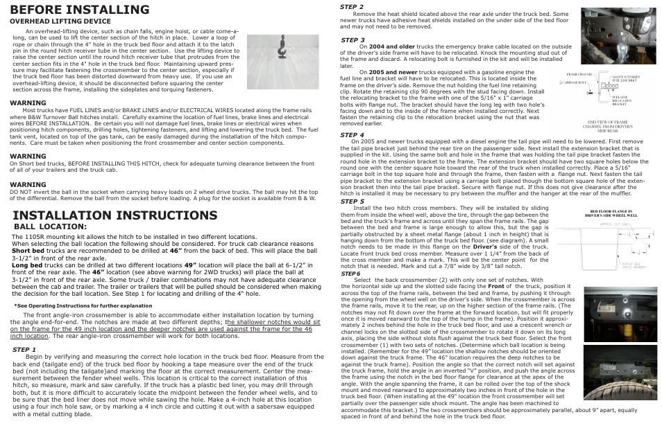 B&W Trailer Hitches Turnoverball Model 1105 (Ford) User Manual | 2 pages