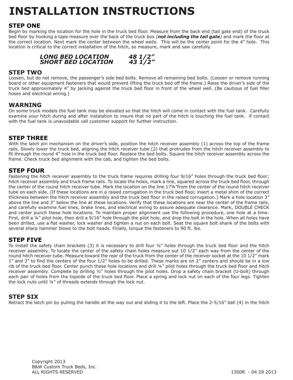Installation instructions | B&W Trailer Hitches Turnoverball Model 1300 (Dodge) User Manual | Page 2 / 2