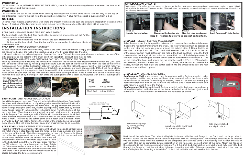 Installation instructions, Warning, Notice | Application update | B&W Trailer Hitches Turnoverball Model 1067 (Chevrolet_GMC) User Manual | Page 2 / 2