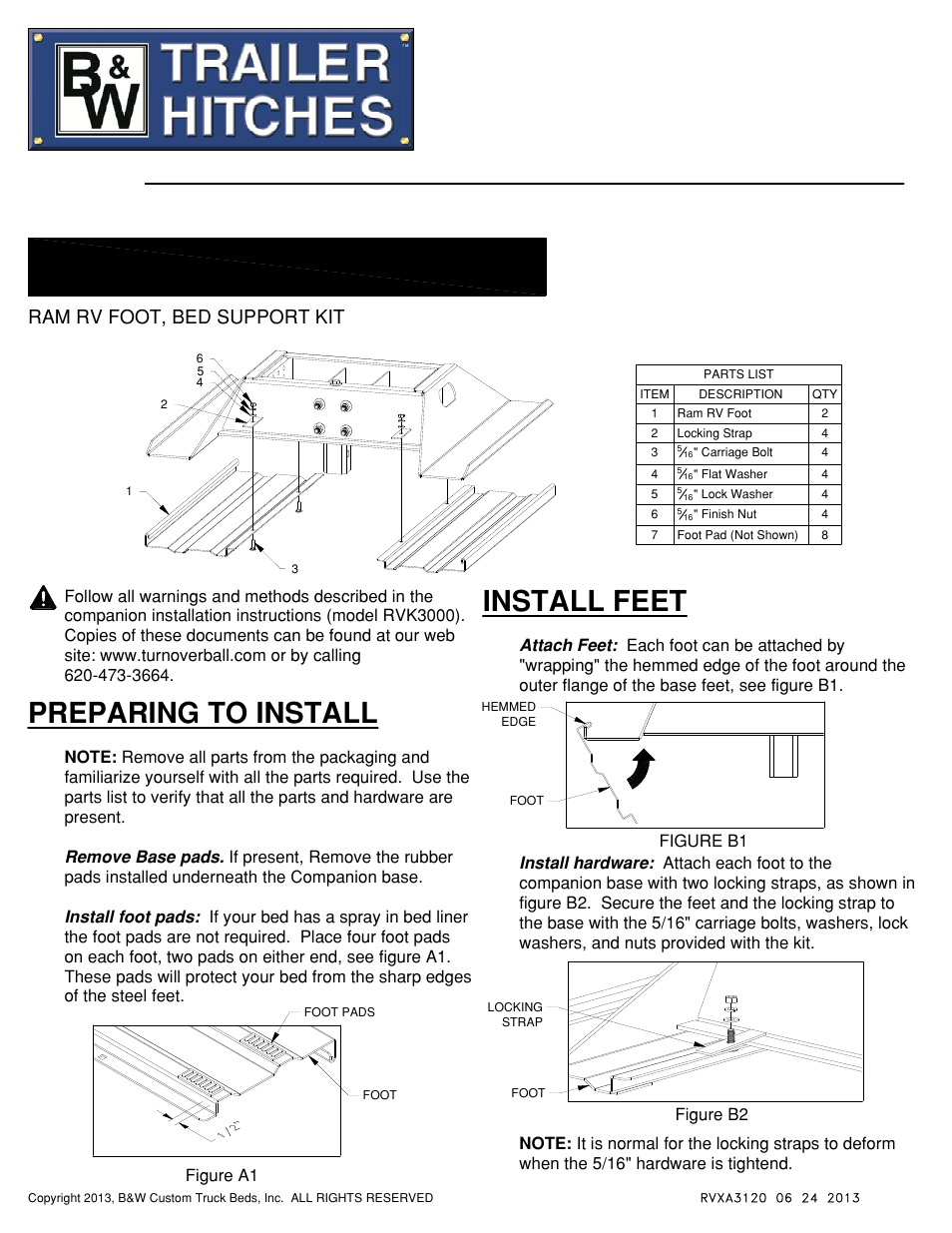 B&W Trailer Hitches RVXA3120 User Manual | 1 page