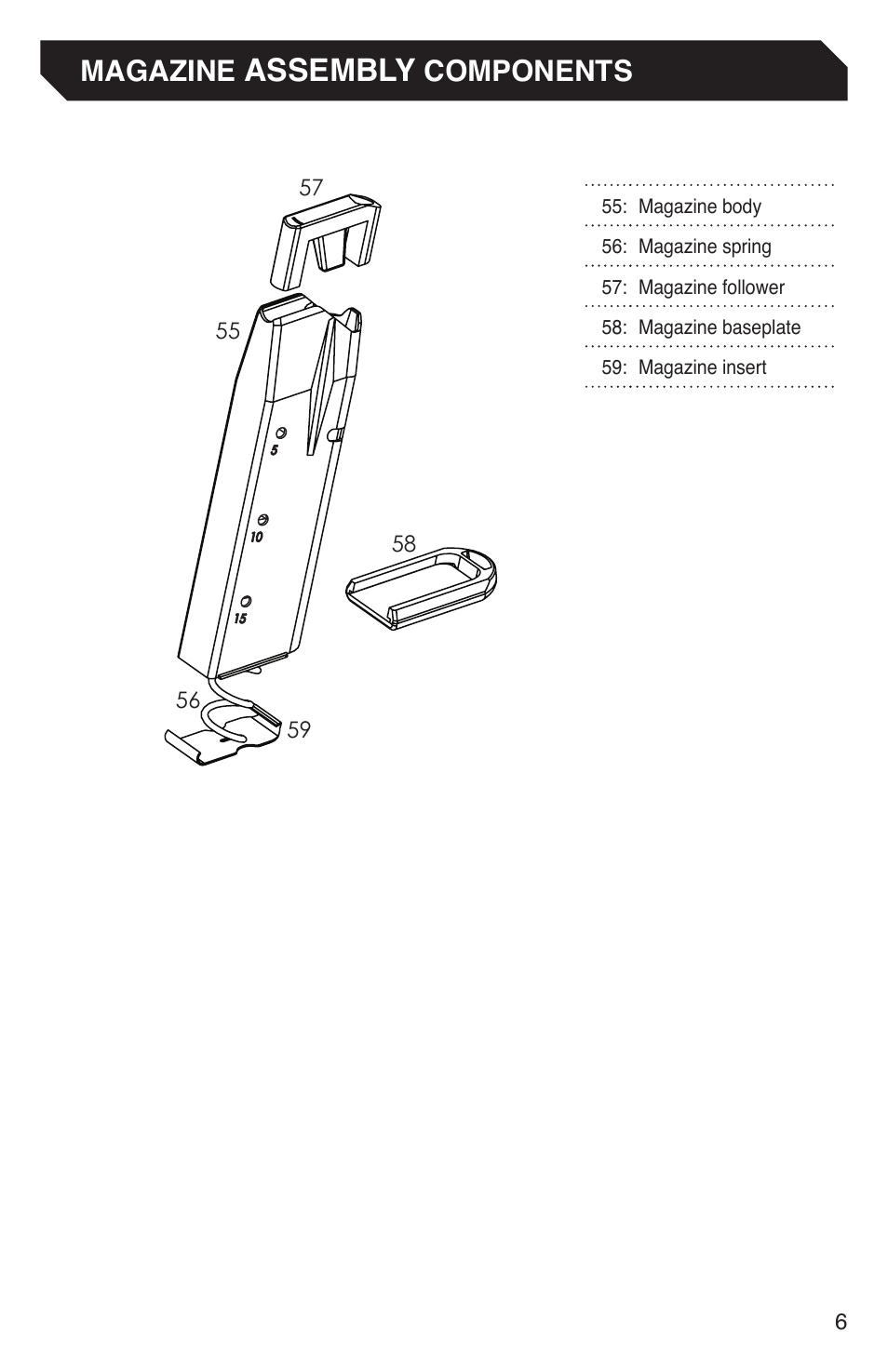 Assembly, Magazine, Components | Grainsystems STANDARD ALPHA 9MM DA-SA Manual User Manual | Page 7 / 28