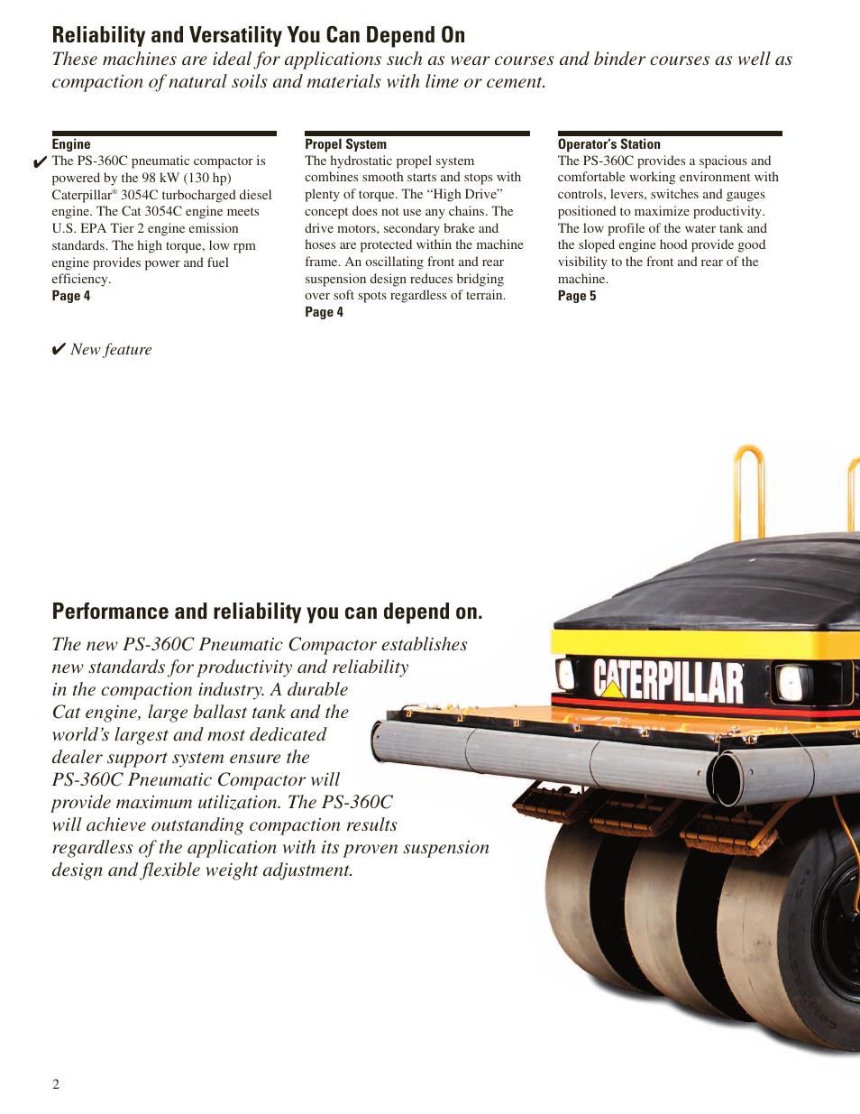 Features, Reliability and versatility you can depend on, Performance and reliability you can depend on | Milton CAT PS360C User Manual | Page 2 / 12