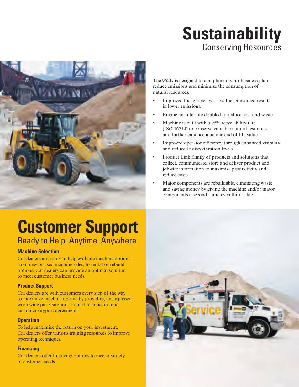 Sustainability, Customer support, Ready to help. anytime. anywhere | Conserving resources | Milton CAT 962K User Manual | Page 11 / 36